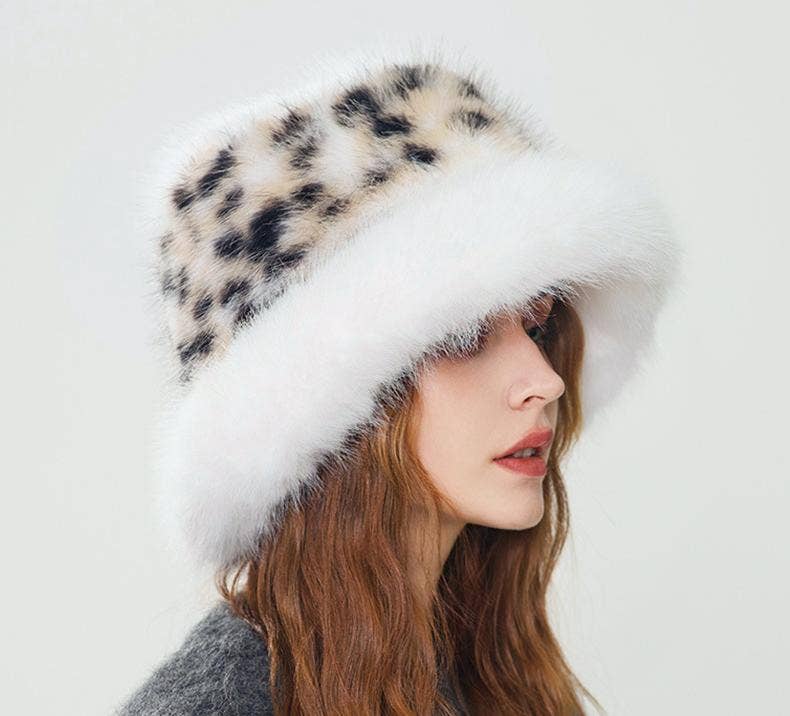 Fluffy Animal Print Winter Bucket Hat