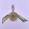 Chain Print Scarf Ribbon Faux Leather Flower Bag Charm - Khaki