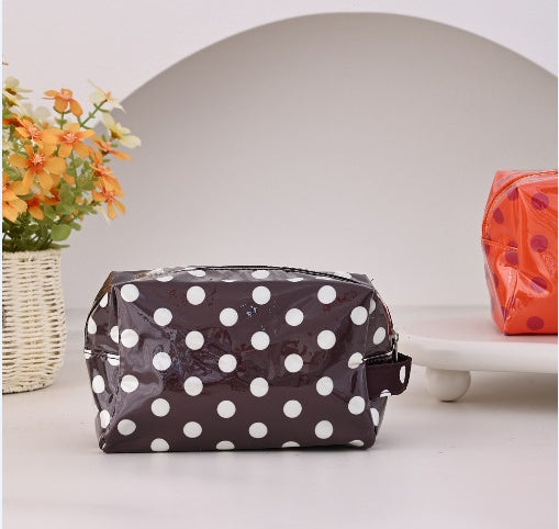 Polka Dot Cosmetic Bag With Zip Top - Brown