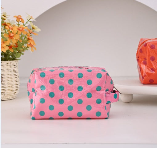 Polka Dot Cosmetic Bag With Zip Top - Pink