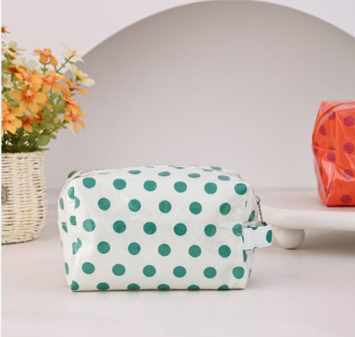 Polka Dot Cosmetic Bag With Zip Top - White