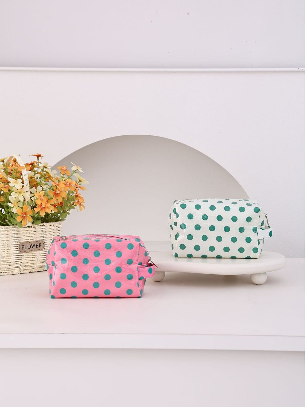 Polka Dot Cosmetic Bag With Zip Top