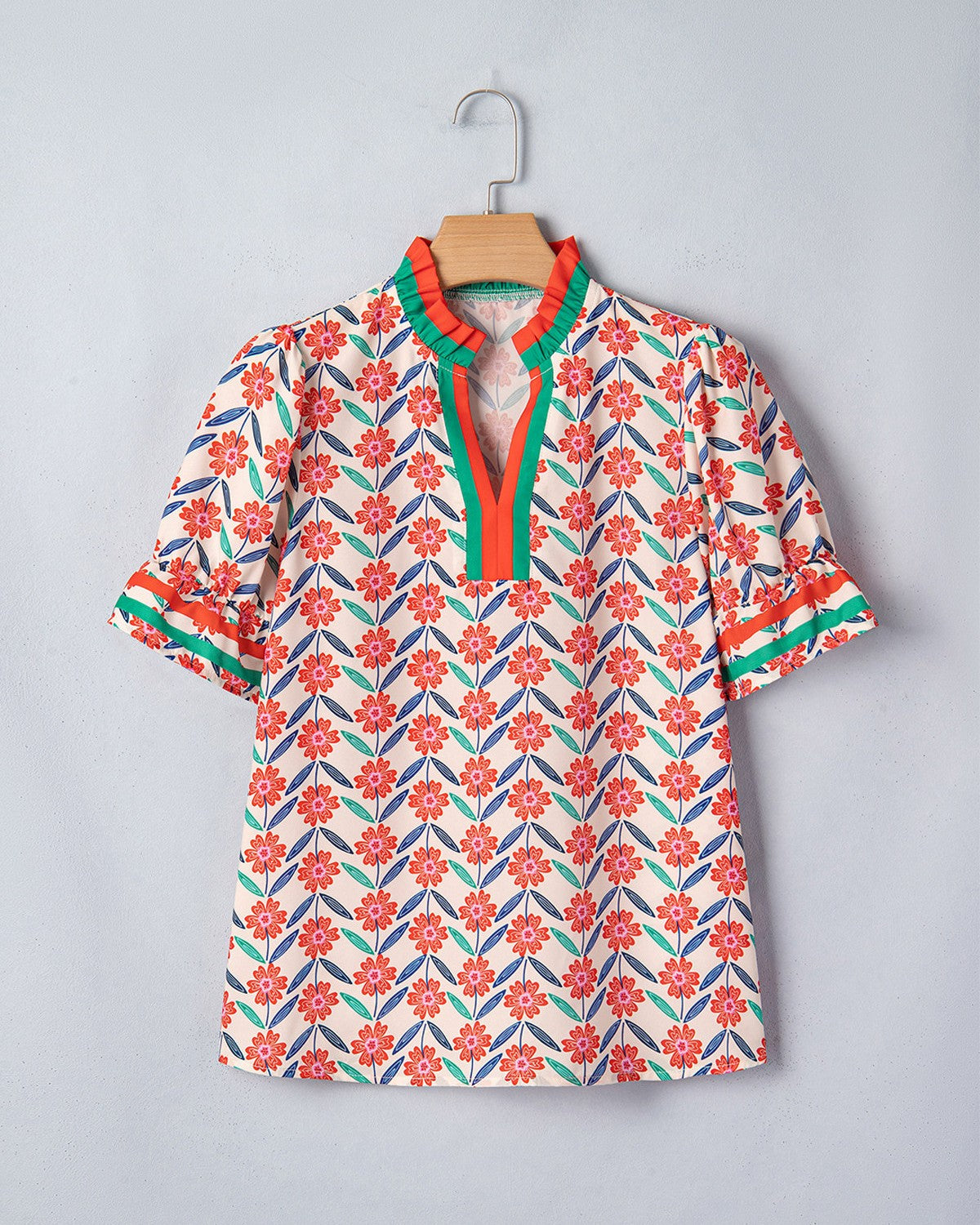 Ditsy Floral Ruffle Cuff Mandarin Neck Blouse - Color - 1