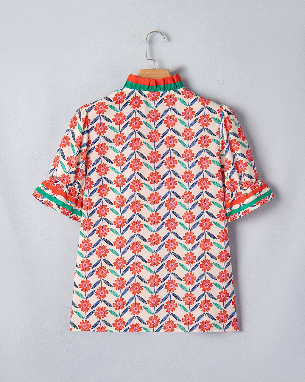 Ditsy Floral Ruffle Cuff Mandarin Neck Blouse - Color - 2