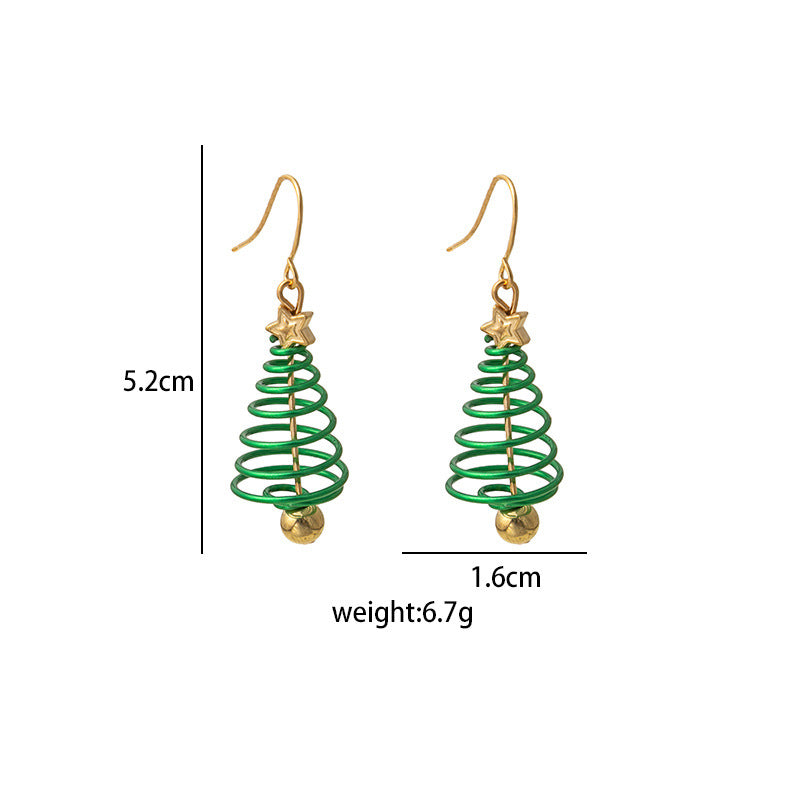 Coiled Wire Tree Drop Earrings - Green