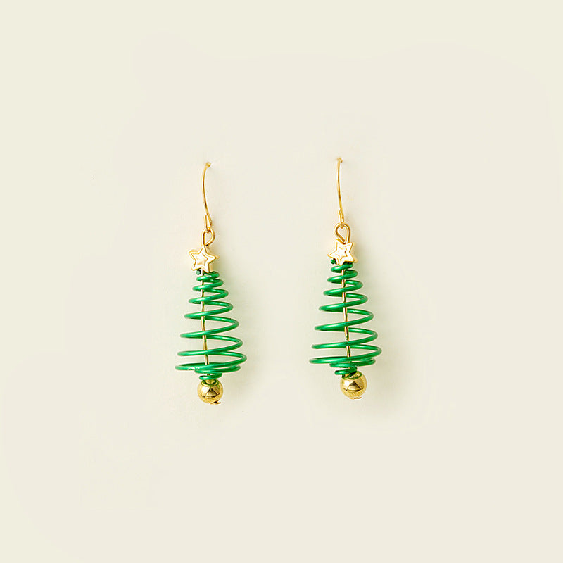 Coiled Wire Tree Drop Earrings - Green - 1