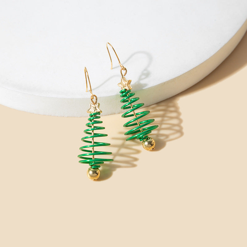 Coiled Wire Tree Drop Earrings - Green - 2