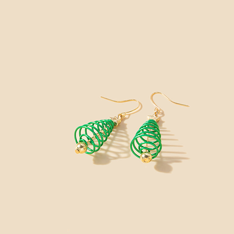 Coiled Wire Tree Drop Earrings - Green - 3