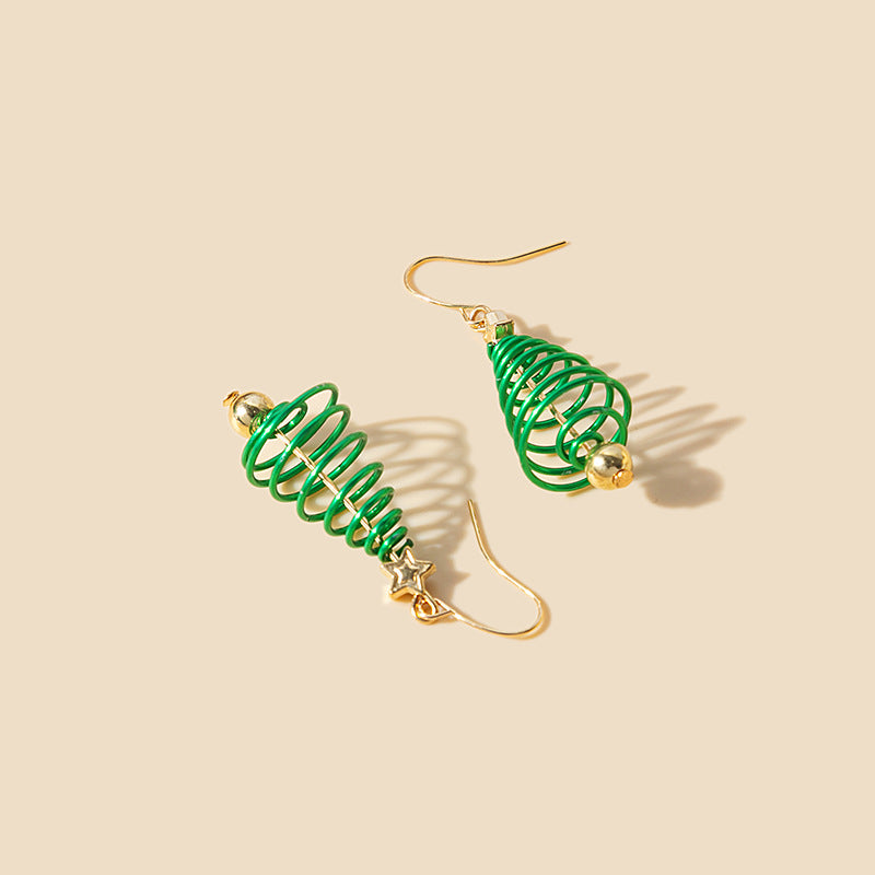 Coiled Wire Tree Drop Earrings - Green - 4