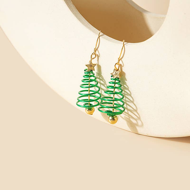 Coiled Wire Tree Drop Earrings