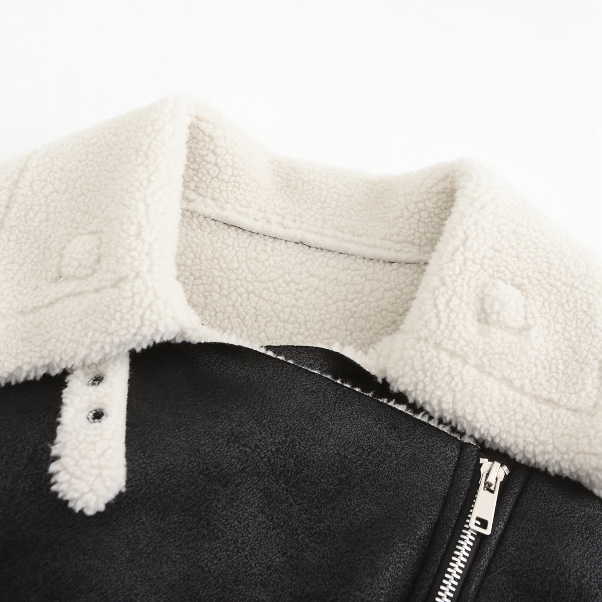 Belted Suede Shearling Aviator Jacket - Black - 10