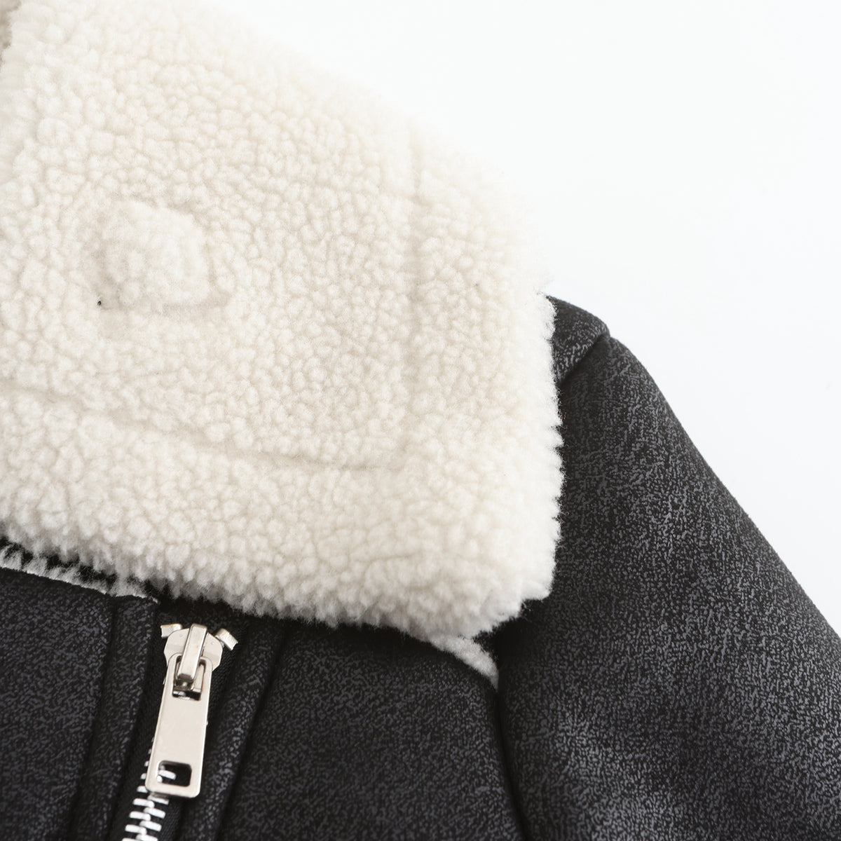 Belted Suede Shearling Aviator Jacket - Black - 11