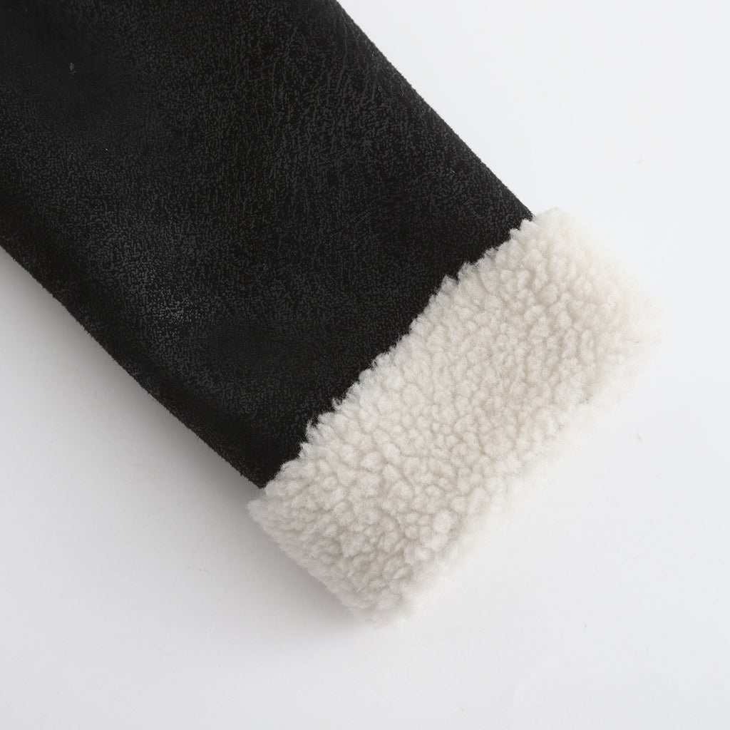 Belted Suede Shearling Aviator Jacket - Black - 13