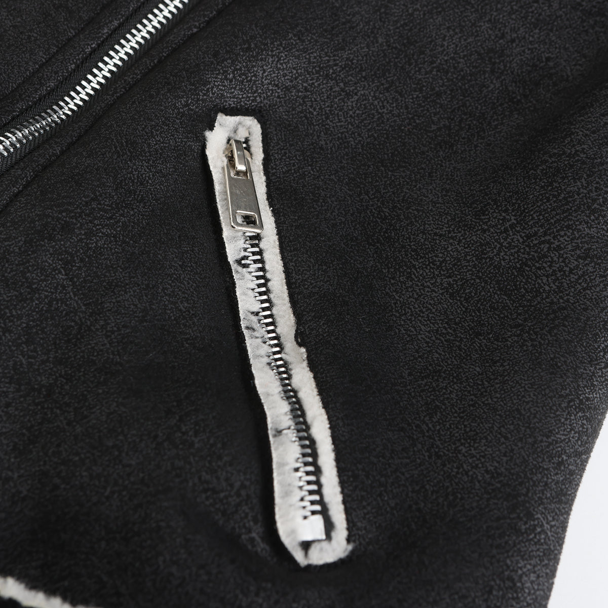 Belted Suede Shearling Aviator Jacket - Black - 14
