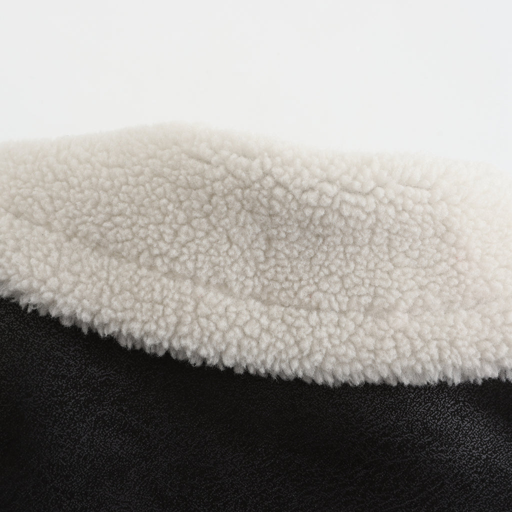 Belted Suede Shearling Aviator Jacket - Black - 17