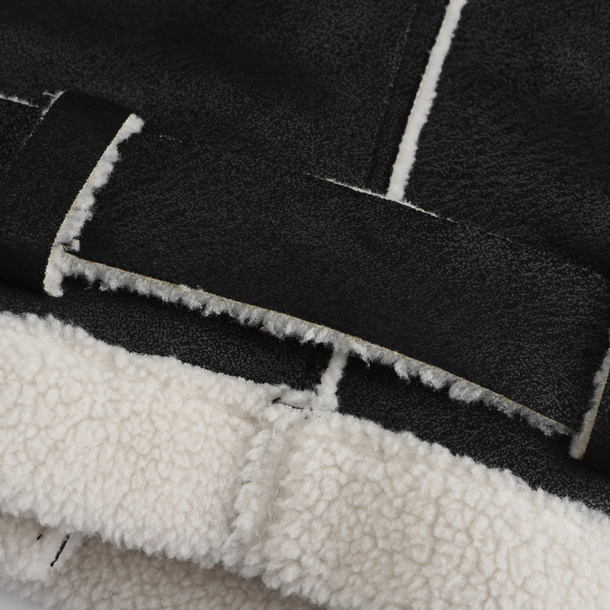 Belted Suede Shearling Aviator Jacket - Black - 18