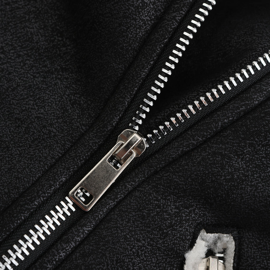 Belted Suede Shearling Aviator Jacket - Black - 9