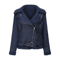 Belted Suede Shearling Aviator Jacket - Navy
