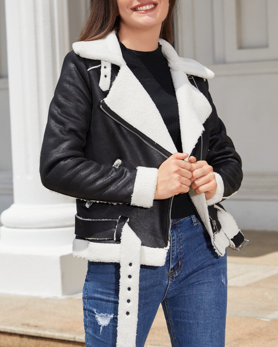Belted Suede Shearling Aviator Jacket - view 1