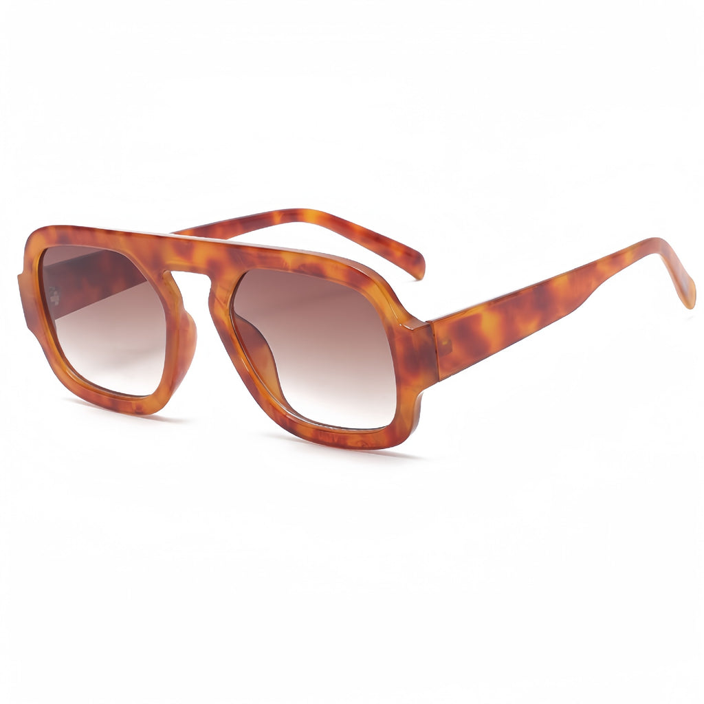 Chunky Square Brow Bar Sunglasses - LeoUmber