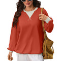 Oversized Crew Neck Sweatshirt With Contrast Cuffs - Orange