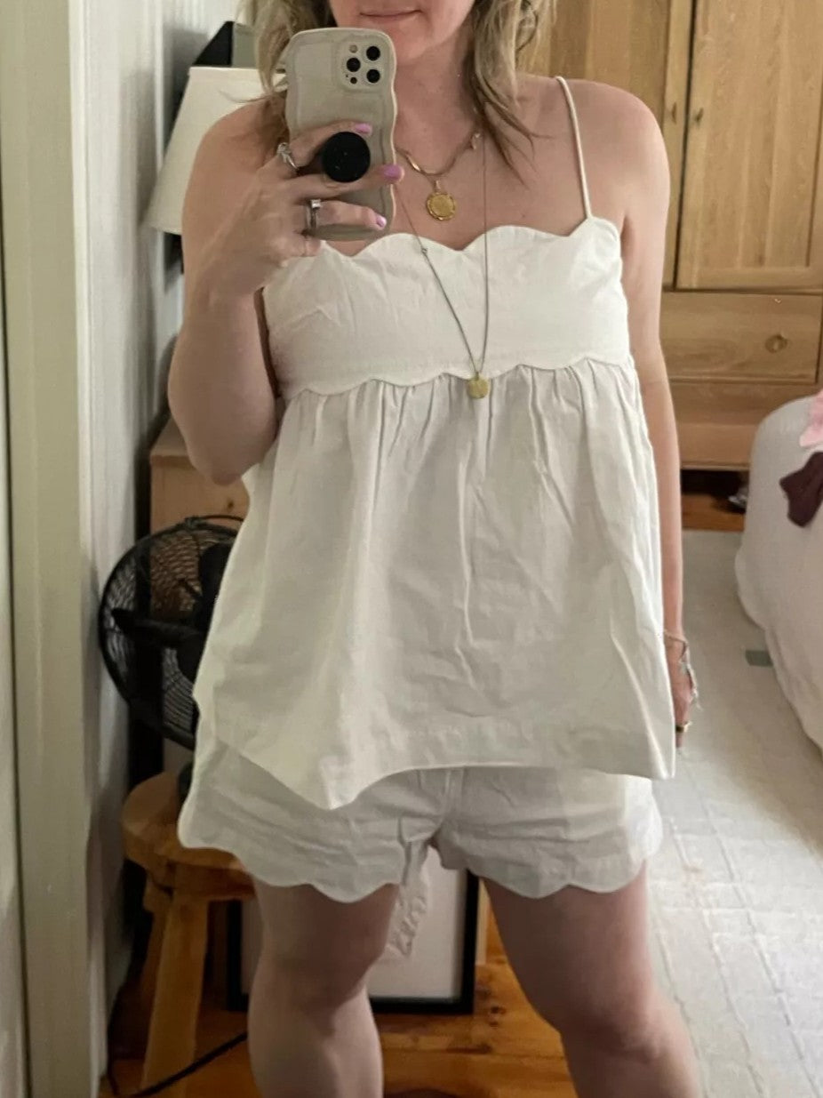 Scalloped Cami Top And Shorts Set - White