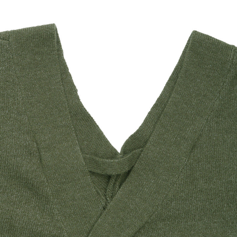Twist Back V Neck Slouchy Sweater - Green - 6