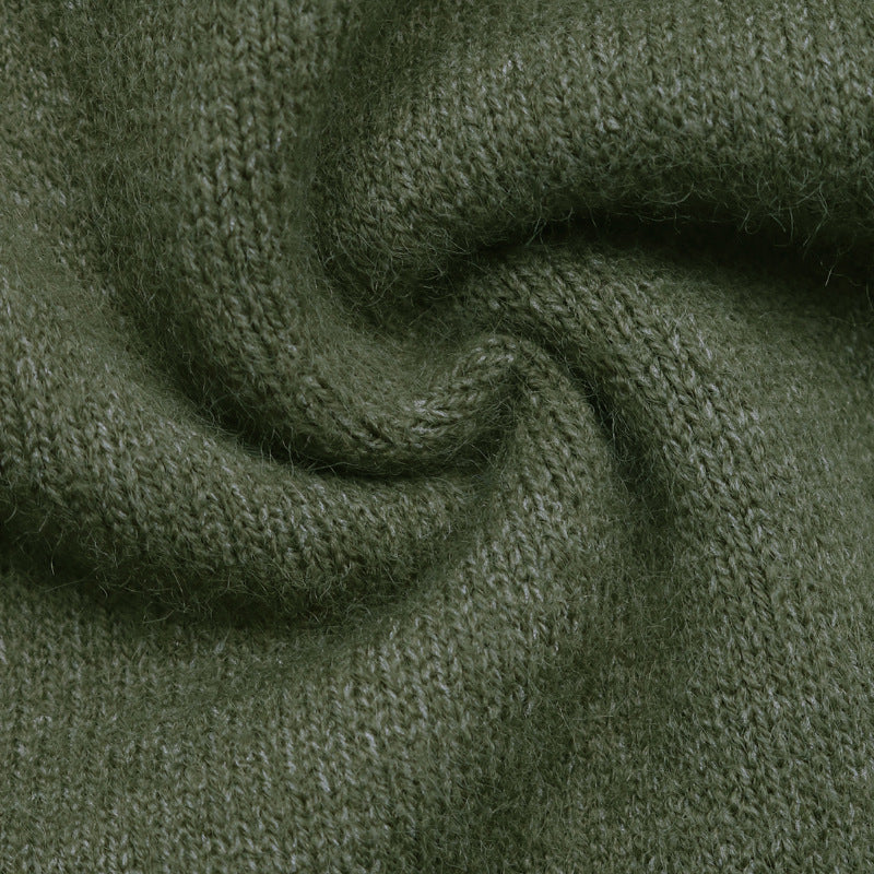 Twist Back V Neck Slouchy Sweater - Green - 9
