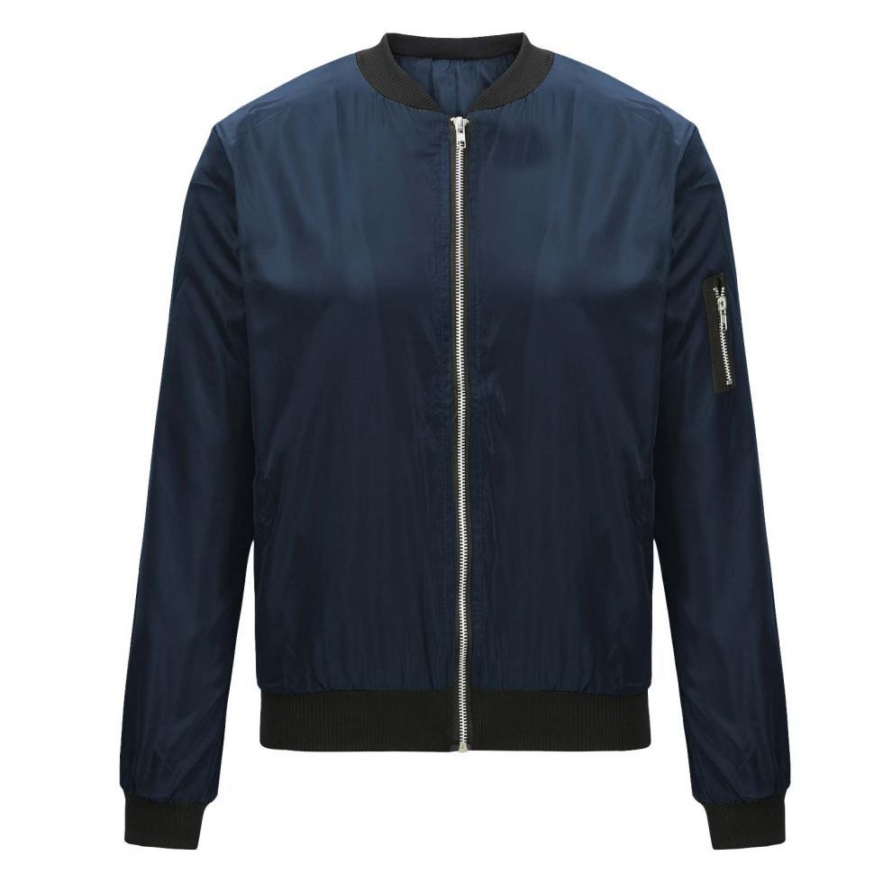 Lightweight Zip Front Ribbed Bomber Jacket - DarkBlue