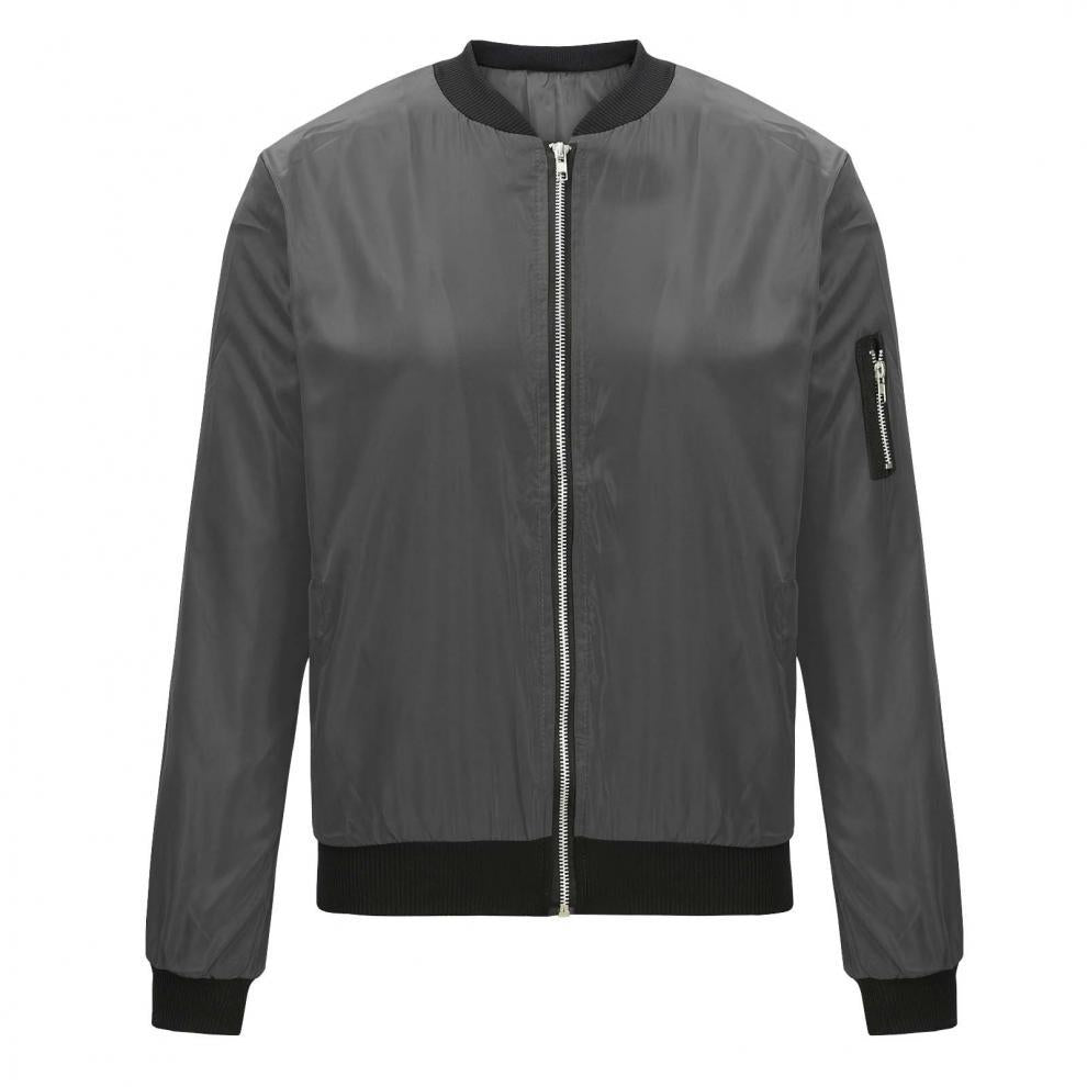 Lightweight Zip Front Ribbed Bomber Jacket - Grey