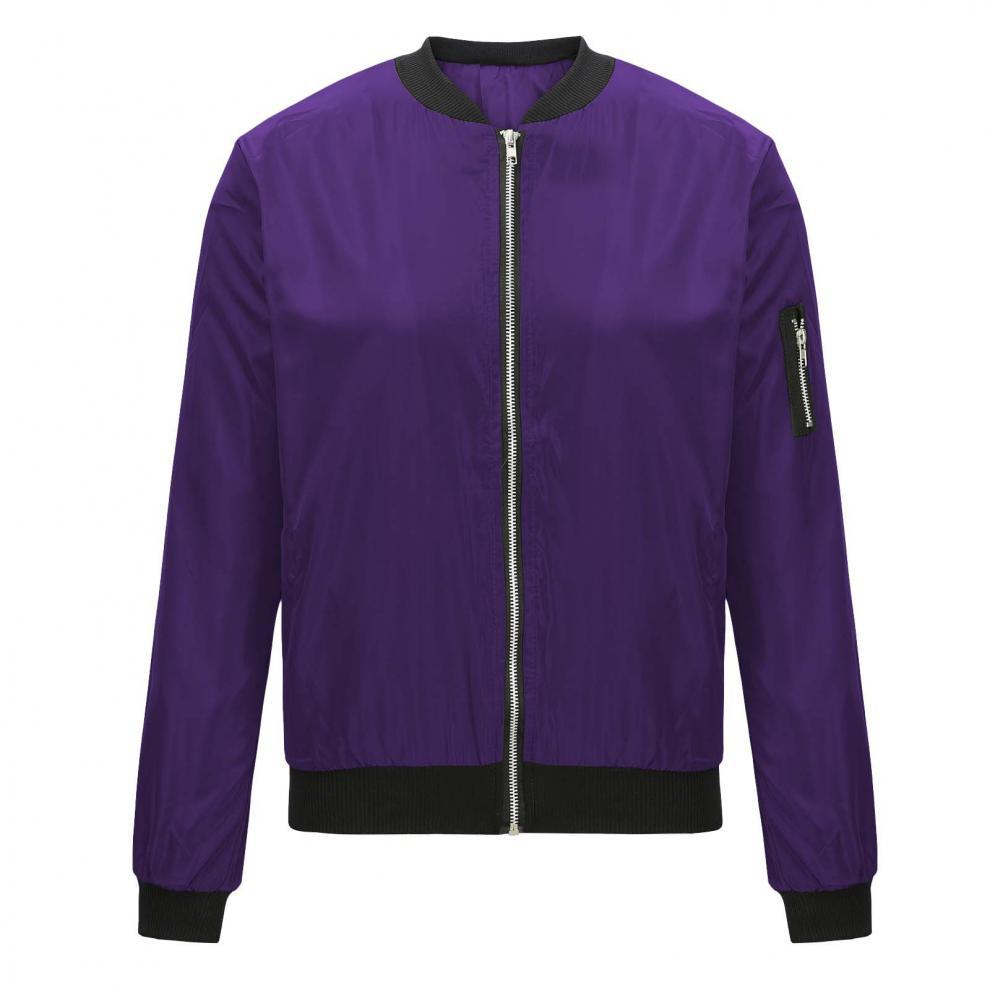 Lightweight Zip Front Ribbed Bomber Jacket - Purple - 1