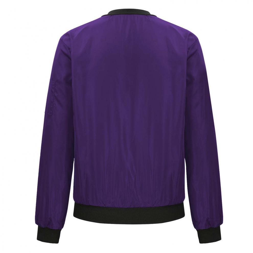 Lightweight Zip Front Ribbed Bomber Jacket - Purple - 2