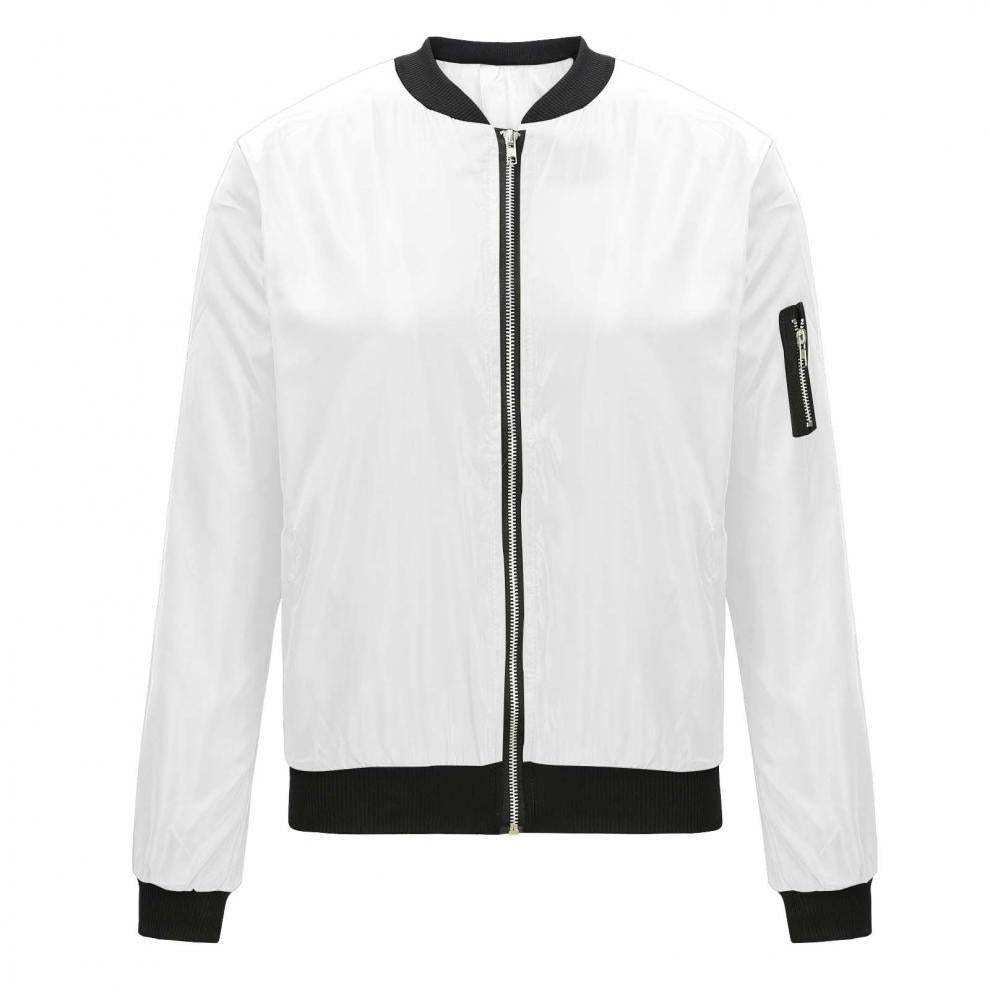Lightweight Zip Front Ribbed Bomber Jacket - White