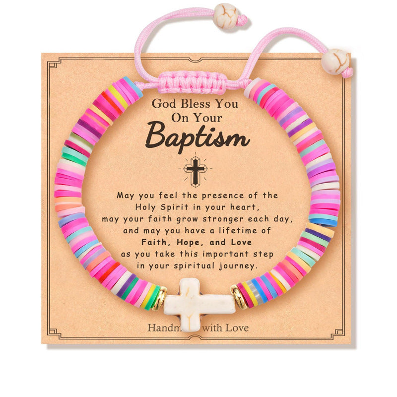 Cross Charm Beaded Bracelet With Keepsake Card - Color_01