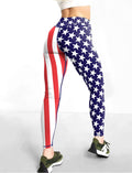 Americana Flag Print High Waist Leggings - Blue