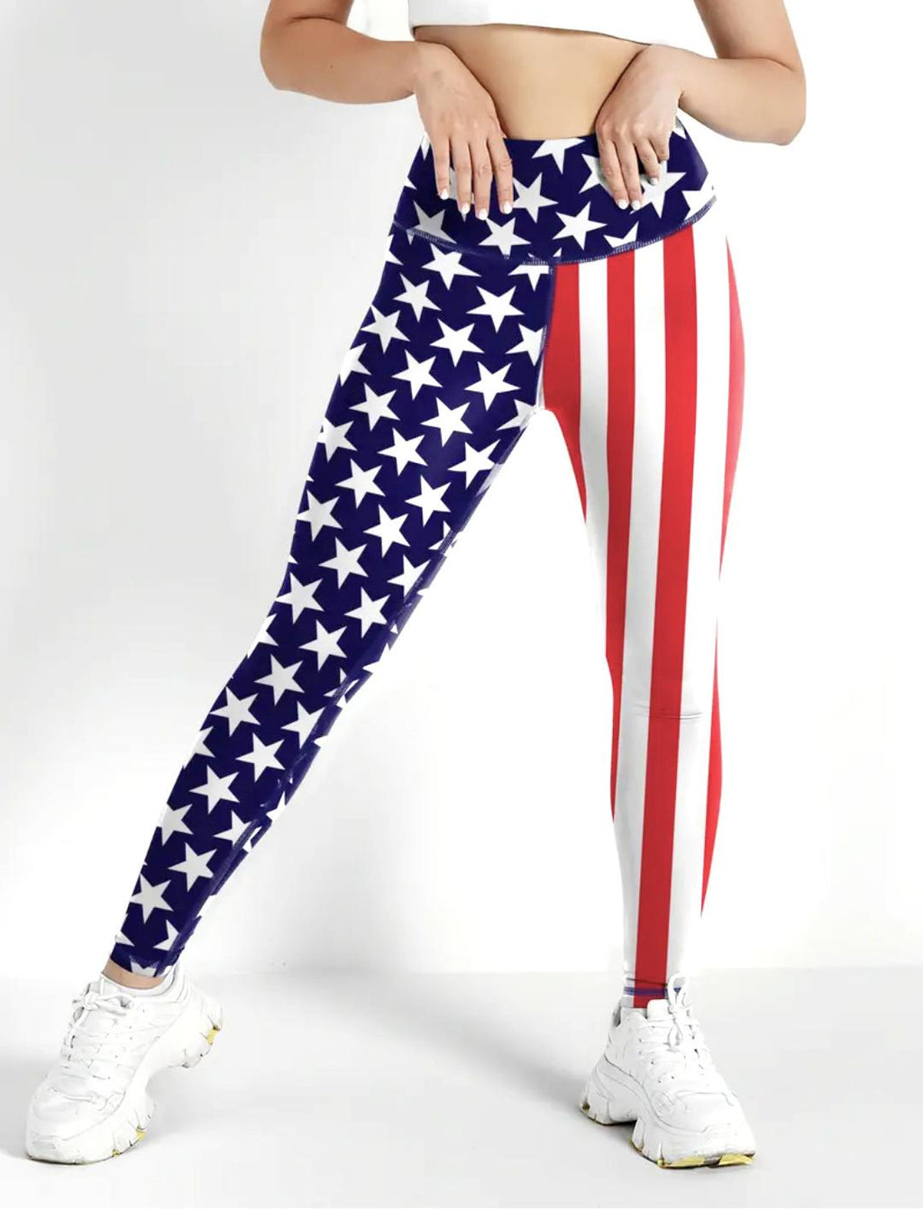 Americana Flag Print High Waist Leggings - Blue - 2