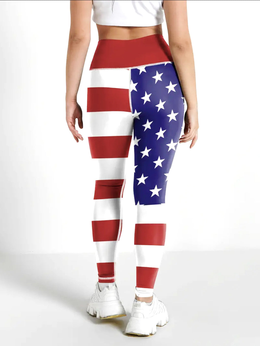 Americana Flag Print High Waist Leggings - Red - 1