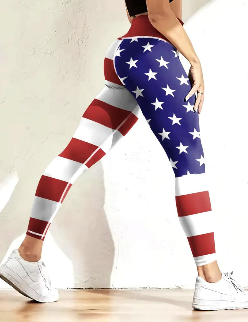 Americana Flag Print High Waist Leggings - Red - 2