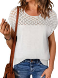 Pointelle Yoke Knit T-Shirt with Tie Back - White