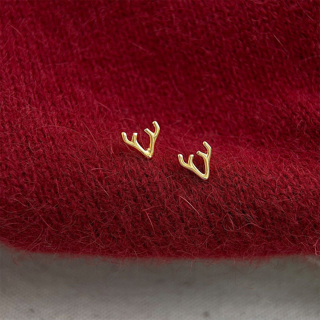 Petite Antler Gold Tone Earrings - Gold
