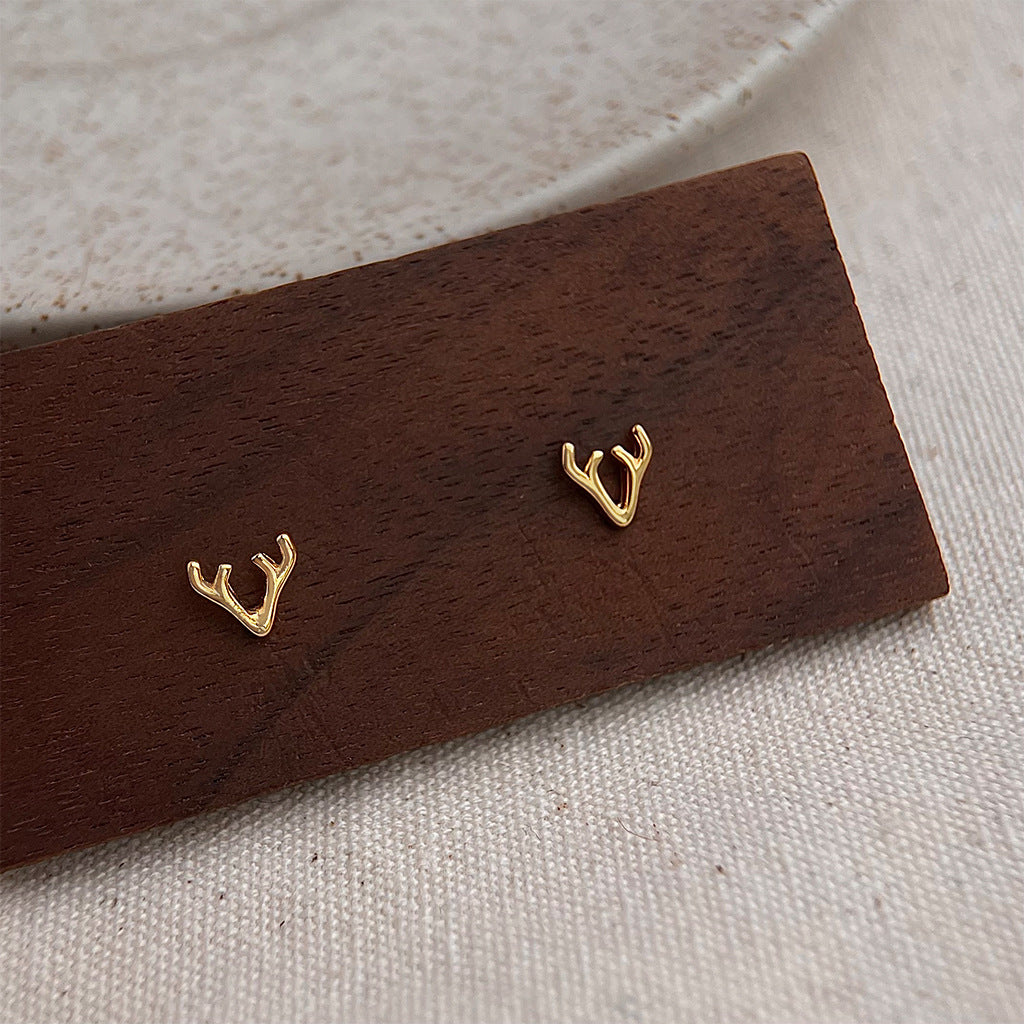 Petite Antler Gold Tone Earrings - Gold - 1