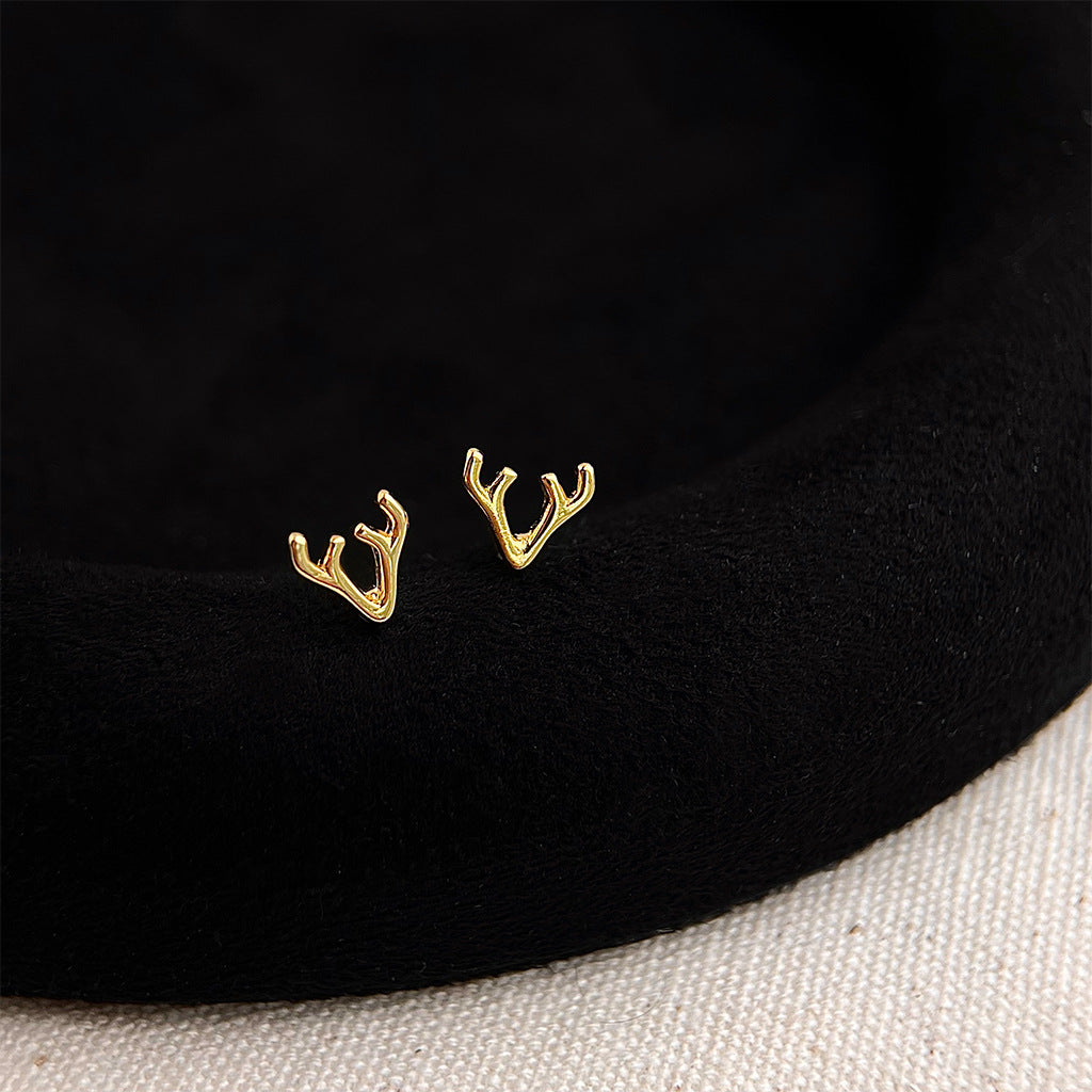 Petite Antler Gold Tone Earrings - Gold - 2