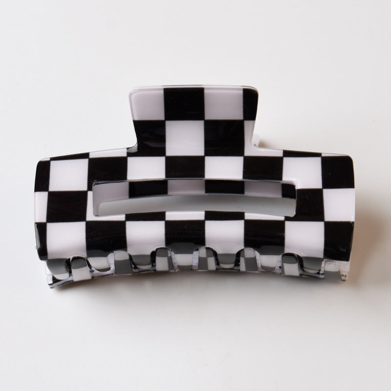 Checkerboard Rectangle Acrylic Claw Clip - Black