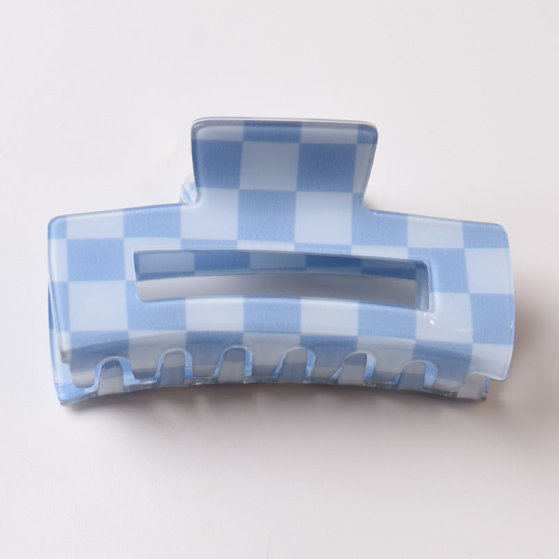 Checkerboard Rectangle Acrylic Claw Clip - Blue