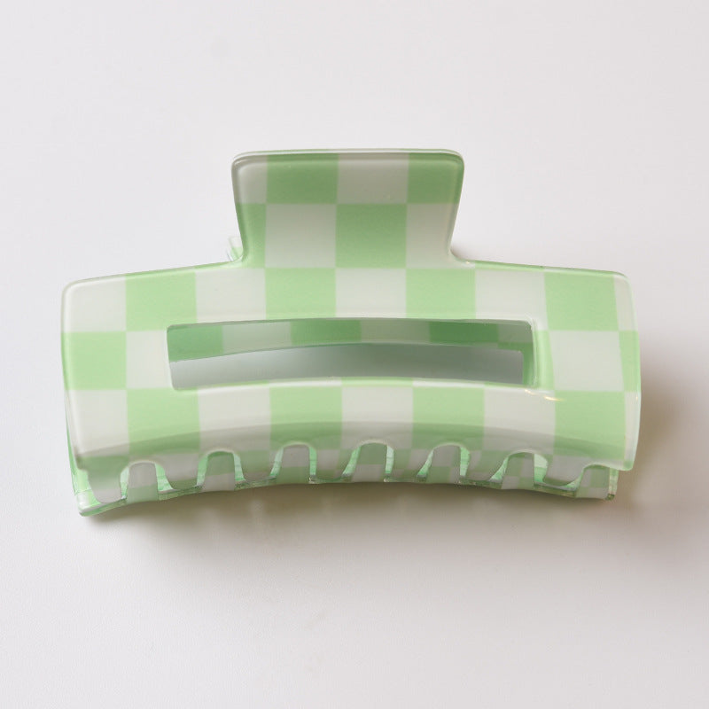 Checkerboard Rectangle Acrylic Claw Clip - Green