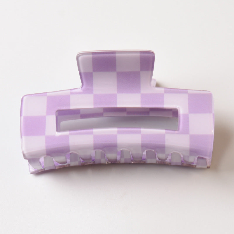 Checkerboard Rectangle Acrylic Claw Clip - Purple