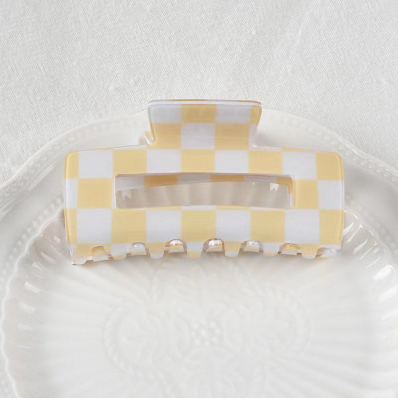 Checkerboard Rectangle Acrylic Claw Clip - Yellow