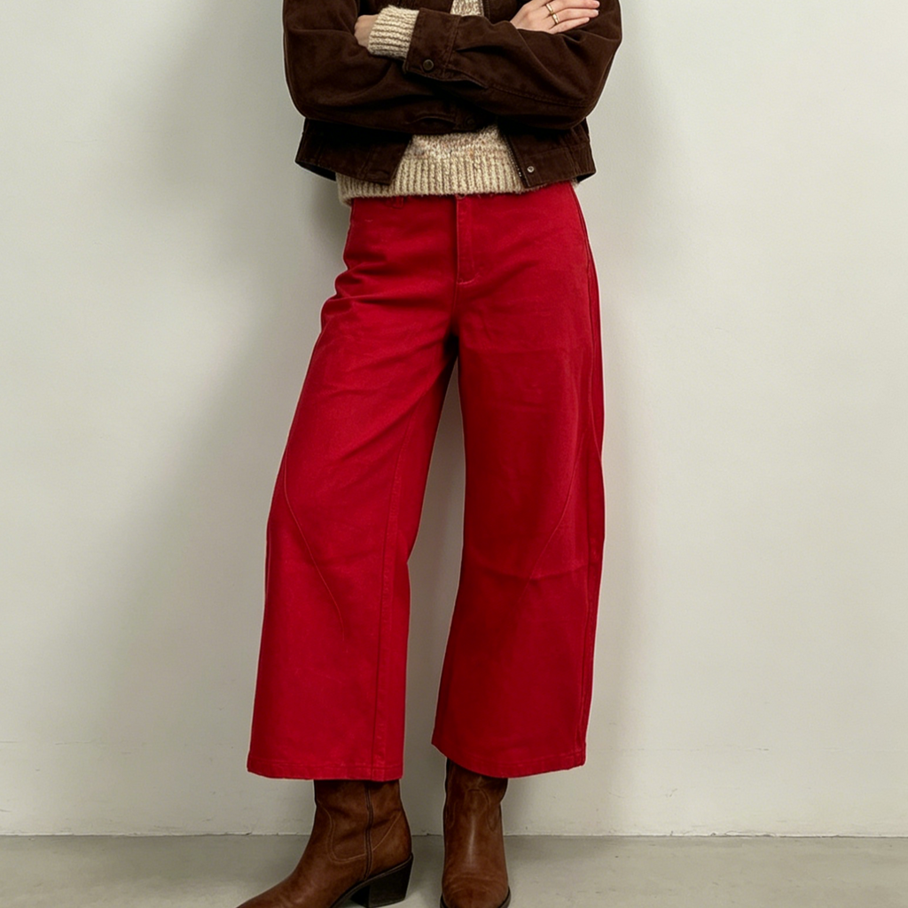 Red Low Rise Wide Leg Jeans - Red