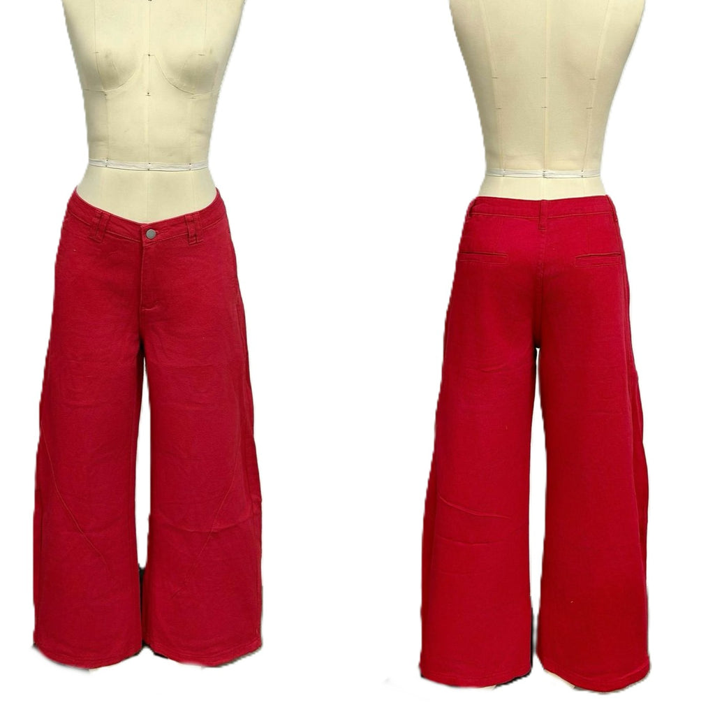 Red Low Rise Wide Leg Jeans - Red - 1