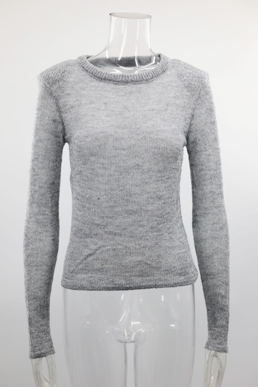 Sheer Fuzzy Knit Crewneck Sweater - Grey